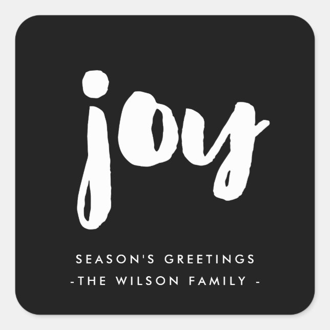 Joy minimalist black and white holiday square sticker (Front)