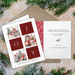 Joy Minimalist | Christmas Three Photo Collage Holiday Card<br><div class="desc">Send customizable and personalized holiday greetings to friends, colleagues and family in simple, chic, elegant and modern three (3) photo collage design festive, natural minimalist style cards! A three photo collage surrounded by the word " JOY " in modern red typography is featured in front. Below the calligraphy features your...</div>