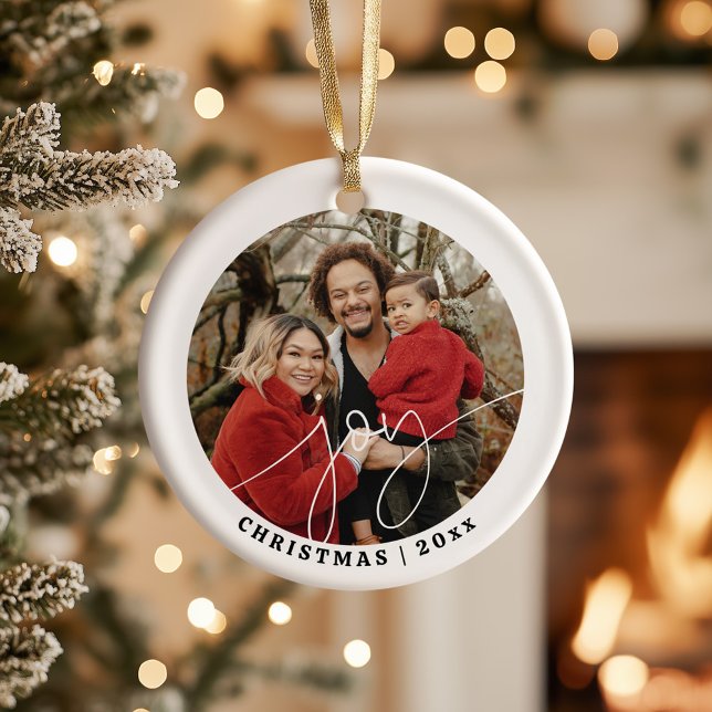 Joy Minimalist Family Christmas 2023 Holiday gift Ceramic Ornament (Creator Uploaded)
