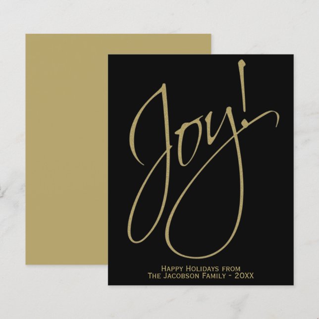 Joy! Minimalist Gold & Black BUDGET Holiday Card (Front/Back)