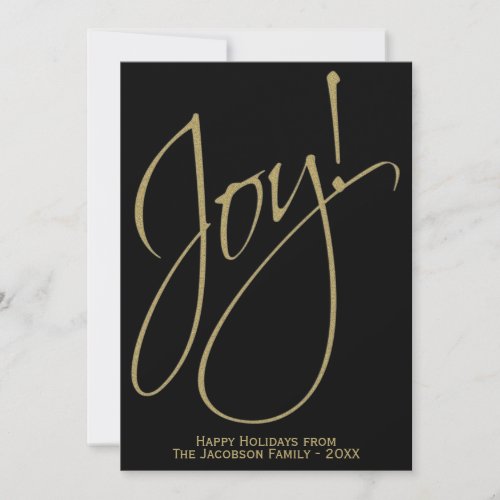Joy Minimalist Gold  Black Family Photo Holiday Card