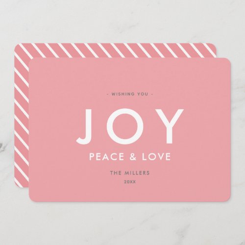 JOY Minimalist Modern Pink Christmas Card
