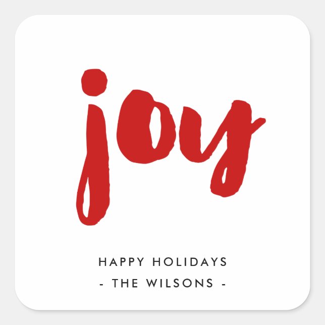 Joy minimalist red and white holiday square sticker (Front)
