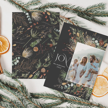 Joy Modern 1 Photo Watercolor Botanical Floral Hol Holiday Card by COFFEE_AND_PAPER_CO at Zazzle