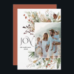 Joy modern 1 photo watercolor botanical floral hol holiday card<br><div class="desc">Joy modern elegant watercolor dried botanical floral muted colors holiday 1 photo Christmas card.</div>