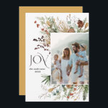 Joy modern 1 photo watercolor botanical floral holiday card<br><div class="desc">Joy modern elegant watercolor dried botanical floral muted colors holiday1 photo Christmas card.</div>