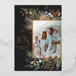 Joy modern 1 photo watercolor botanical  foil holiday card<br><div class="desc">Joy modern elegant watercolor dried botanical floral muted colors holiday1 photo Christmas card.</div>