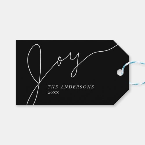 Joy Modern Black and White Hand Lettered Script Gift Tags