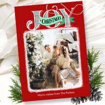 JOY Modern Bold Script Minimalist Photo Christmas