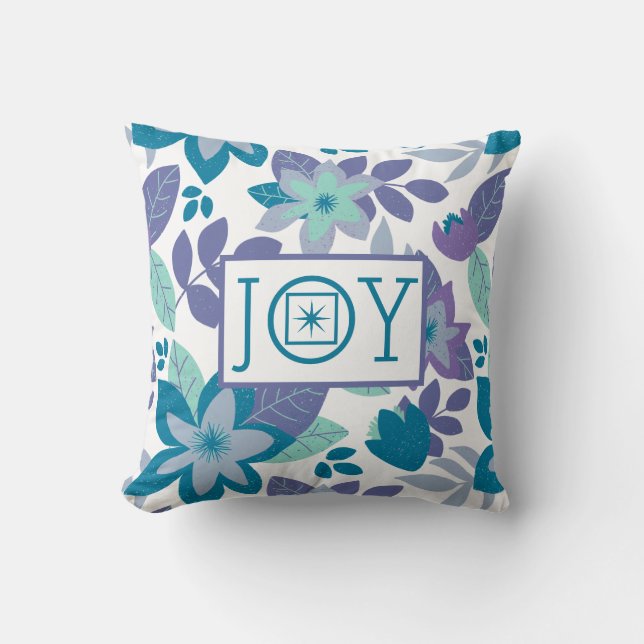 Joy Modern Botanical Floral Christmas Holiday Throw Pillow (Front)