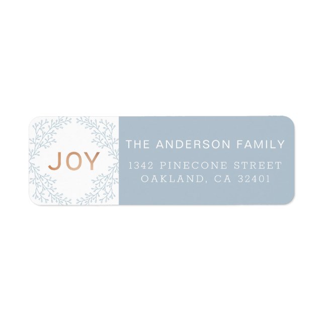 Joy | Modern Dusty Blue Holiday Address Label (Front)