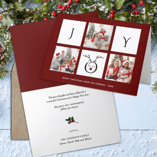 JOY Modern Fun Script Photo Collage Whimsical Holiday Card (Creator Uploaded)