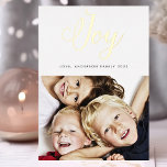 JOY modern GOLD calligraphy lettering Foil Holiday Card<br><div class="desc">A stylish modern design featuring GOLD JOY lettering,  wishing your loved ones in style. Modern and stylish. Your photo on the back or current backing pattern. Your photo on the front. JOY modern holiday card calligraphy lettering.</div>