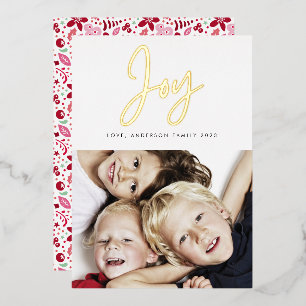 JOY modern GOLD calligraphy lettering Foil Holiday Card