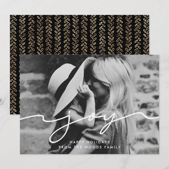 Joy Modern Handwritten Christmas Photo Holiday Card (Front/Back)