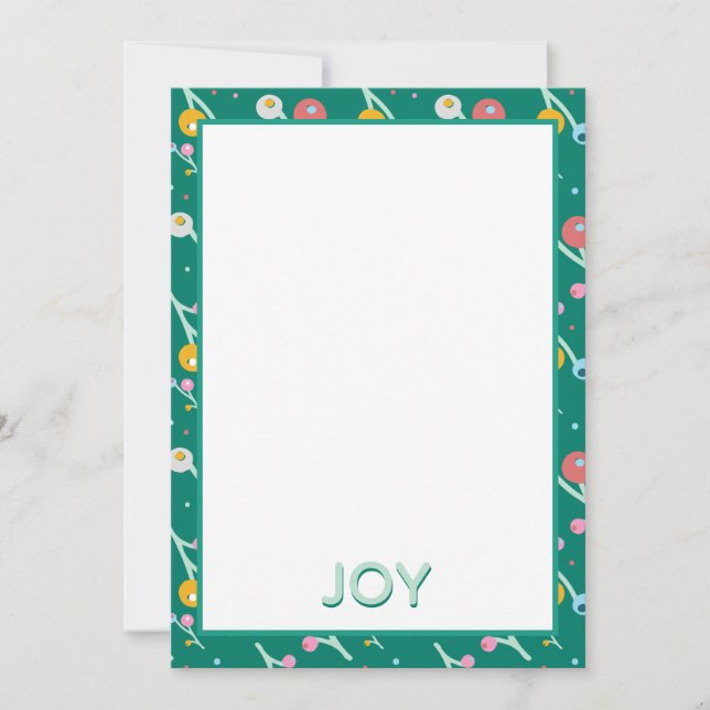 Joy Modern Holiday Berries Green Christmas Note Card (Front)