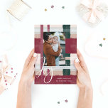 Joy | Modern Maroon & Green Watercolor Plaid Photo Holiday Card<br><div class="desc">Send your family and friends some holiday joy with our modern and stylish maroon, green and pink plaid pattern photo Christmas card. Design features our original plaid pattern design with "Joy" script overlay. Customize with your own special family photo, holiday greeting, family signature, and year. Original watercolor plaid artwork by...</div>