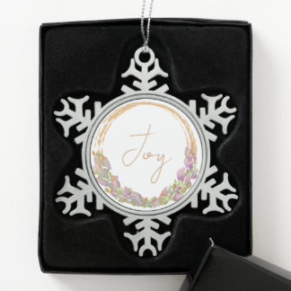 Joy Modern Original Watercolor Christmas Snowflake Pewter Christmas Ornament