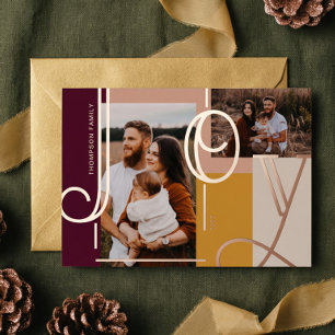 Joy Modern Personalized Family 2 Photo Christmas Foil Holiday Card