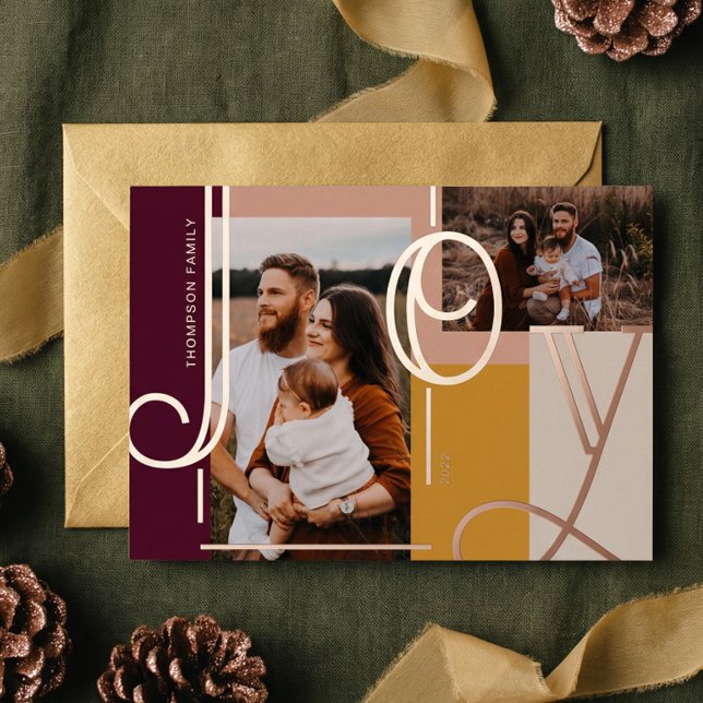 Joy Modern Personalized Family 2 Photo Christmas Foil Holiday Card (Joy Modern Personalized Family 2 Photo Christmas Foil Holiday Card)