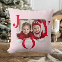 JOY | Modern Red And Pink Christmas Photo Gift