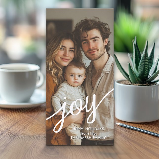 Joy - Modern Script Photo - simple Holiday Card (Classic Christmas Photo Card)