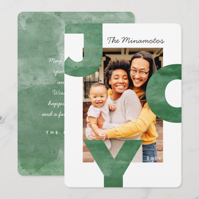 Joy Modern Simple Cool Typography Family Photo Holiday Card (Front/Back)