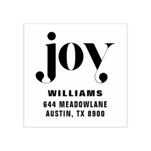 Joy Modern Typography Holiday Return Address Rubber Stamp