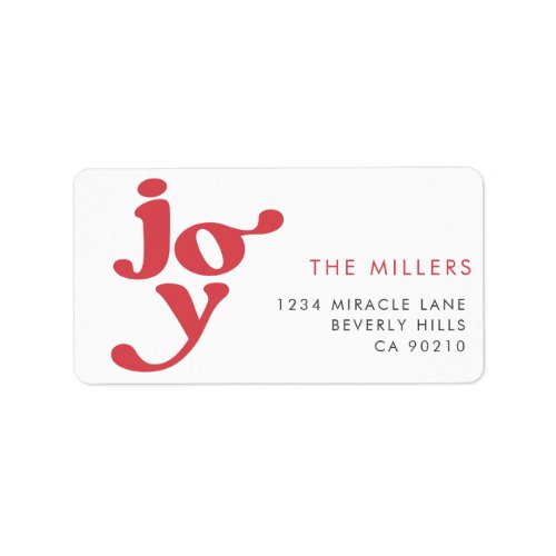 Joy Modern Typography Red Retro Return Address Label