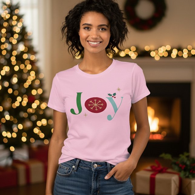 Joy Modern Vintage Snowflake Holiday T-Shirt (A joyful t-shirt for Christmas parties or holiday events!)