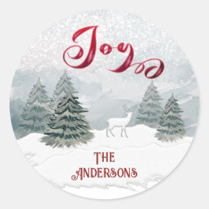 Joy Modern Watercolor winter scene Classic Round Sticker