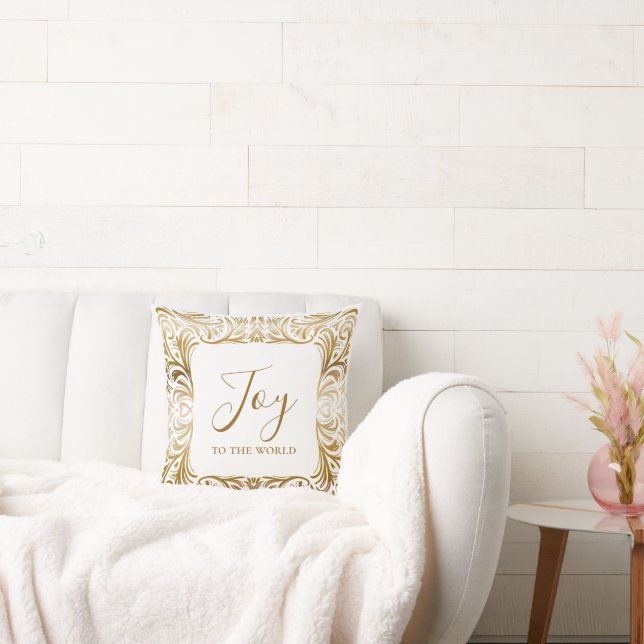 Joy Monogram Modern Elegant Golden Christmas  Throw Pillow (Couch)