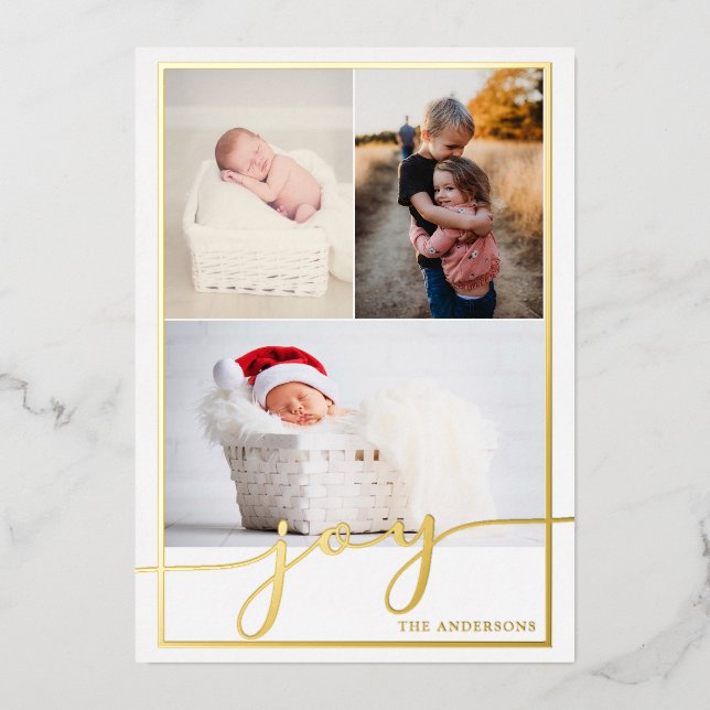 Joy Multiple Photo Foil Holiday Card (Front)