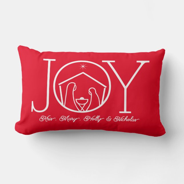 JOY Nativity Christian Christmas Family Name Lumbar Pillow (Front)