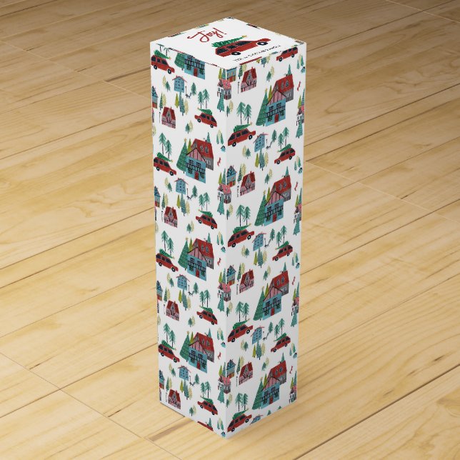 Joy Nordic skating Village Christmas Pattern Wine Box (Front)
