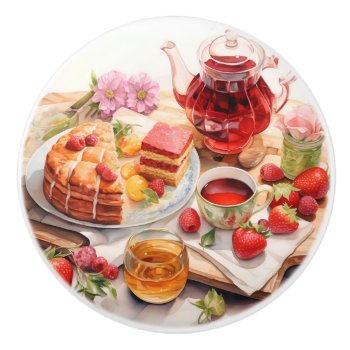 Joy Of Afternoon Tea Ceramic Knob by colorfulworld at Zazzle