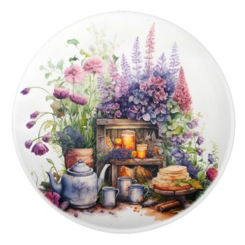 Joy Of Afternoon Tea & Gardening Ceramic Knob by colorfulworld at Zazzle