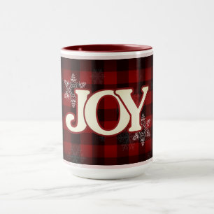 JOY of Christmas Elegant Red buffalo plaid Mug