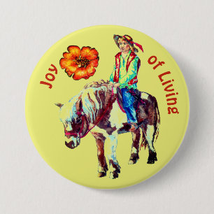 Joy of Living Rider on a Pony badge Pinback Button