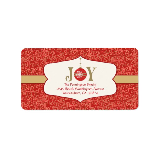 Joy ornament christmas customizable address label (Front)