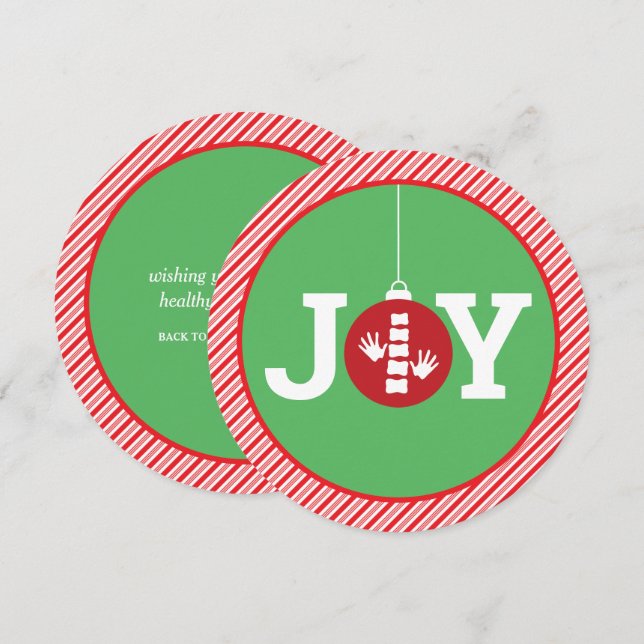 JOY Ornament Stripes Chiropractic Christmas Round Holiday Card (Front/Back)