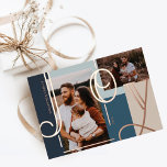 Joy Overlay Bold Modern Color Blocks Family Photos Foil Holiday Card<br><div class="desc">Spread the joy this holiday season with our modern bold joy rose gold foil photo holiday card. Design features "Joy" in bold large elegant rose gold foil letters. Two photo placeholders with the gold foil letter overlay. Bold color blocks in beige and blue shades. Personalize with family signature and year....</div>