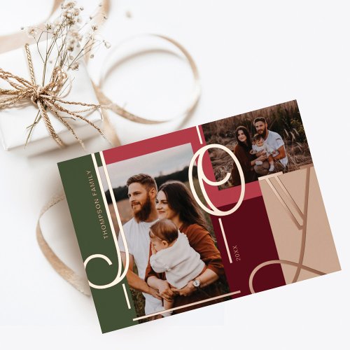 Joy Overlay Bold Modern Color Blocks Family Photos Foil Holiday Card