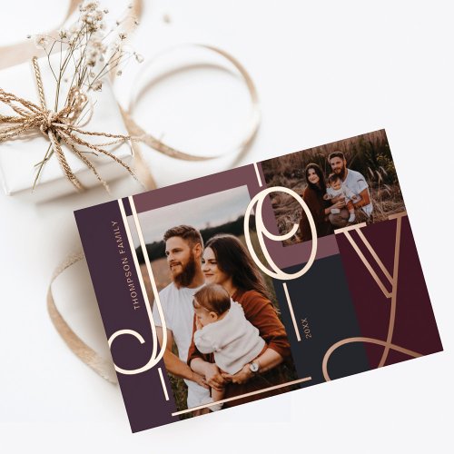 Joy Overlay Bold Modern Color Blocks Family Photos Foil Holiday Card