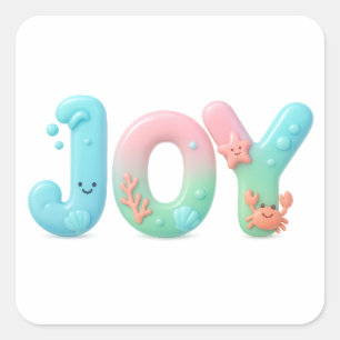 JOY Pastel Ocean Glossy Word Square Sticker