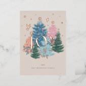 Joy Pastel Watercolor Christmas Tree Forest & Dove Foil Holiday Card (Standing Front)