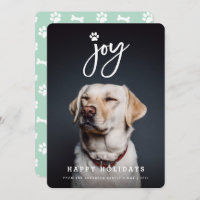 Joy Paw Print Brush Script Dog Lover Photo Pet Holiday Card