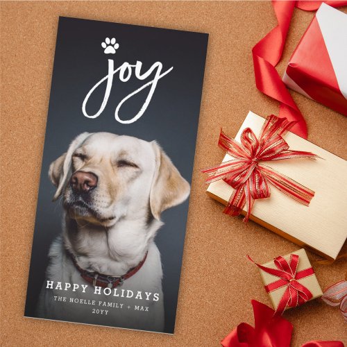 Joy Paw Print Brush Script Dog Lover Photo Pet Holiday Card