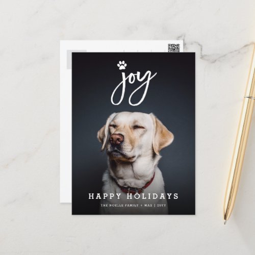 Joy Paw Print Brush Script Dog Lover Photo Pet Holiday Postcard