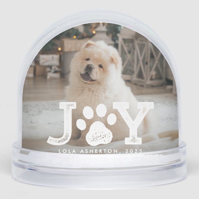 Joy paw print cute pet photo Christmas Snow Globe (Front)